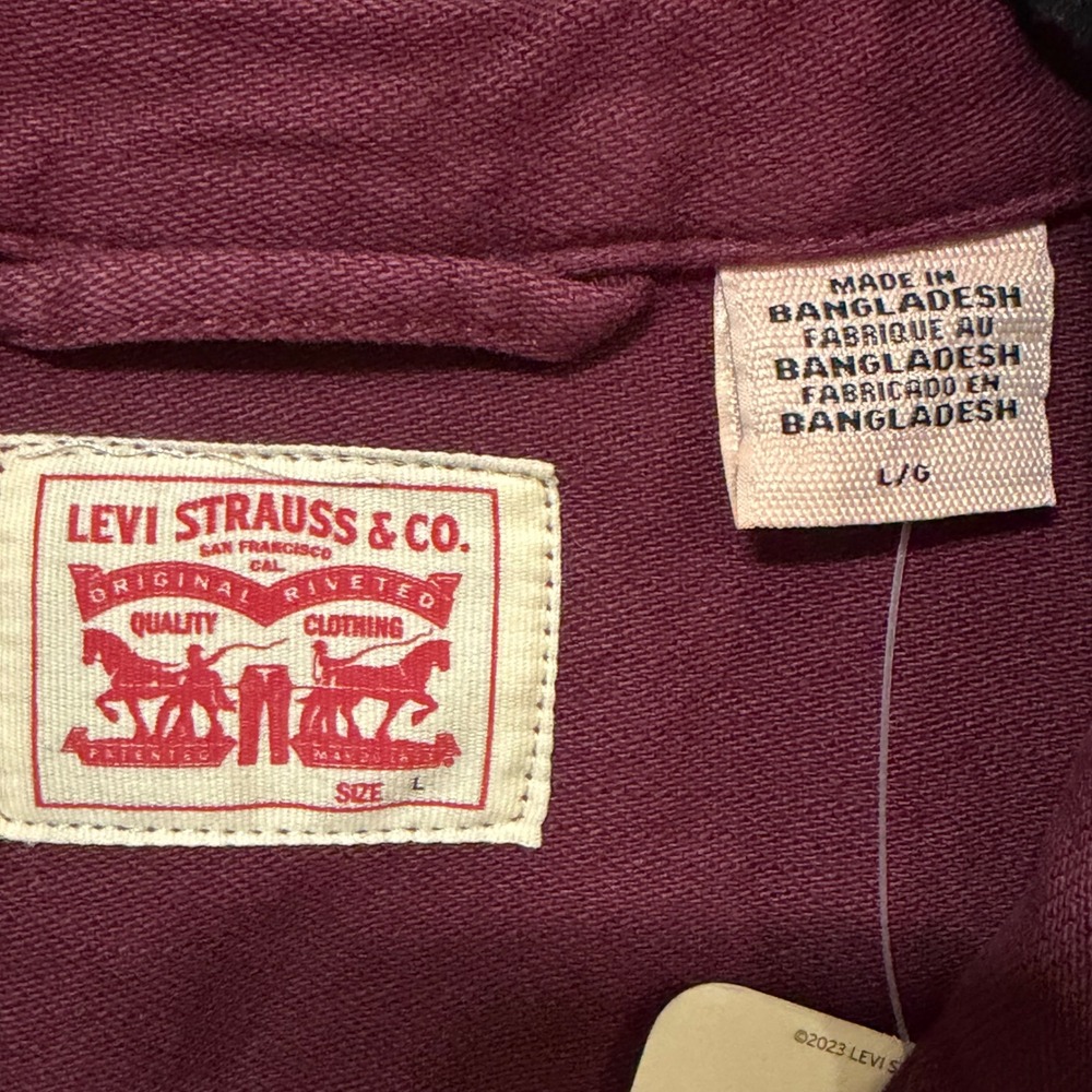 Levis Womens Western Snap Front Shirt Burgundy Cotton Long Sleeve 86832-0040 L - Picture 5 of 8